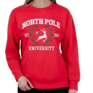 NWT STATE OF MIND Red North Pole University Festive Sweatshirt Size Medium